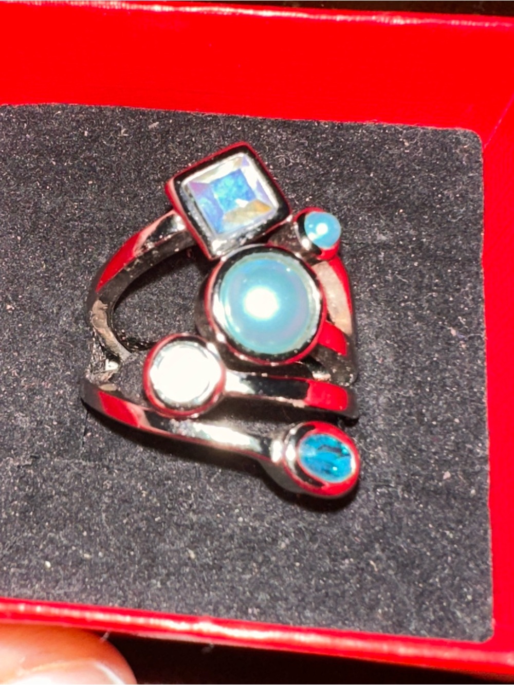 Lia Sophia Silver Multi-Blue Cabochon & Crystal Statement Ring - Picture 4 of 11